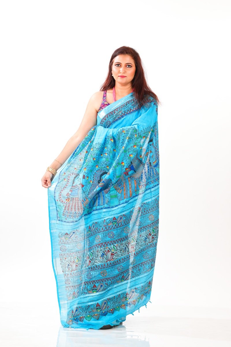 Hand Painted Madhubani Saree