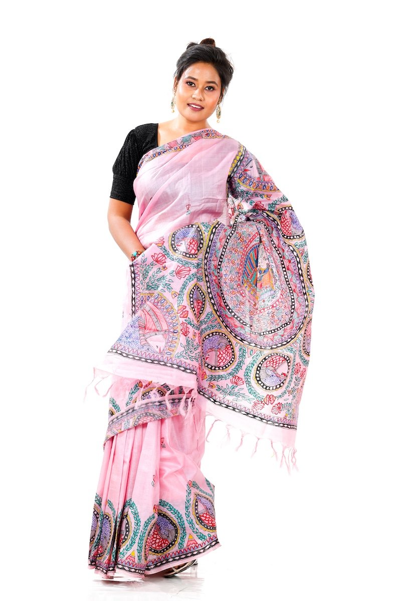 Hand Painted Madhubani Saree (Radha Krishna)