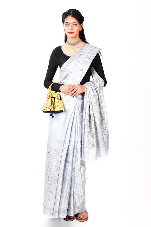Hand Embroidery Katha Work Saree