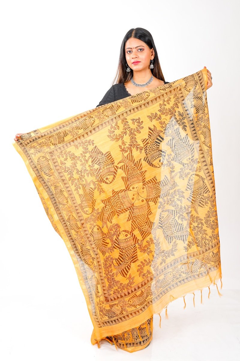 Hand Painted Madhubani Saree