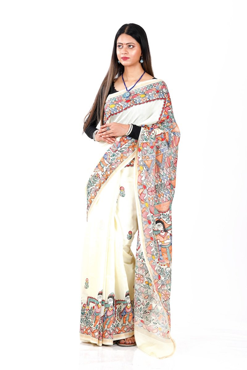 Hand Painted Madhubani Saree