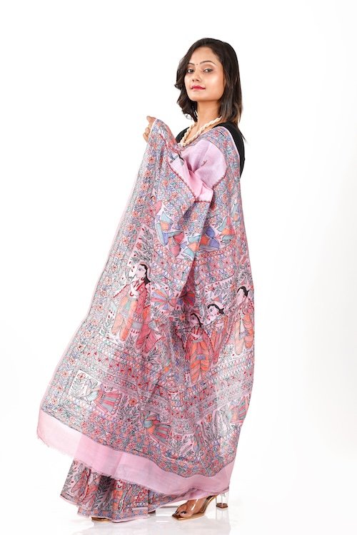 Hand Painted Madhubani Saree  (Doli design)