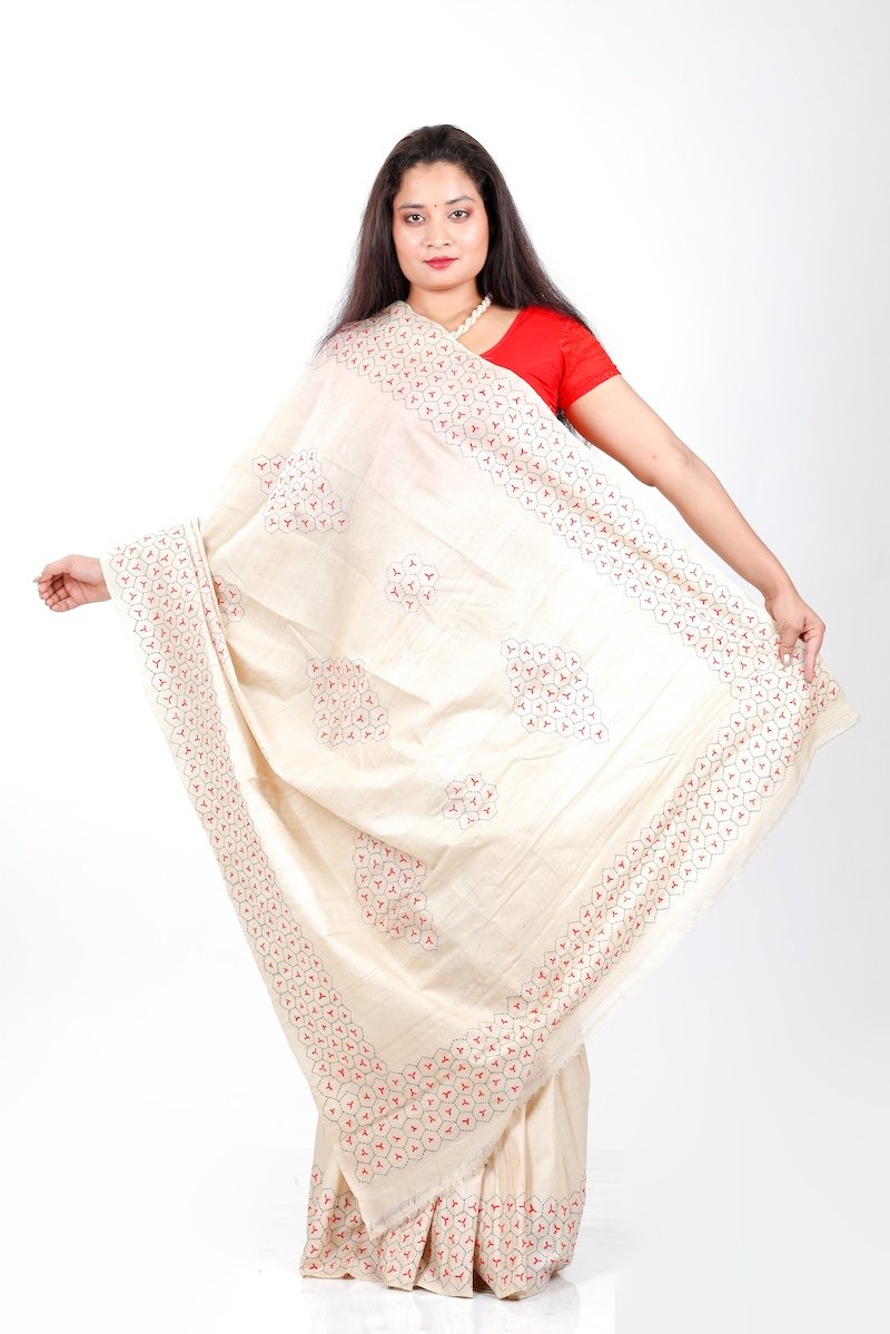 Hand Embroidery Cross Stitch Sujni Work Saree