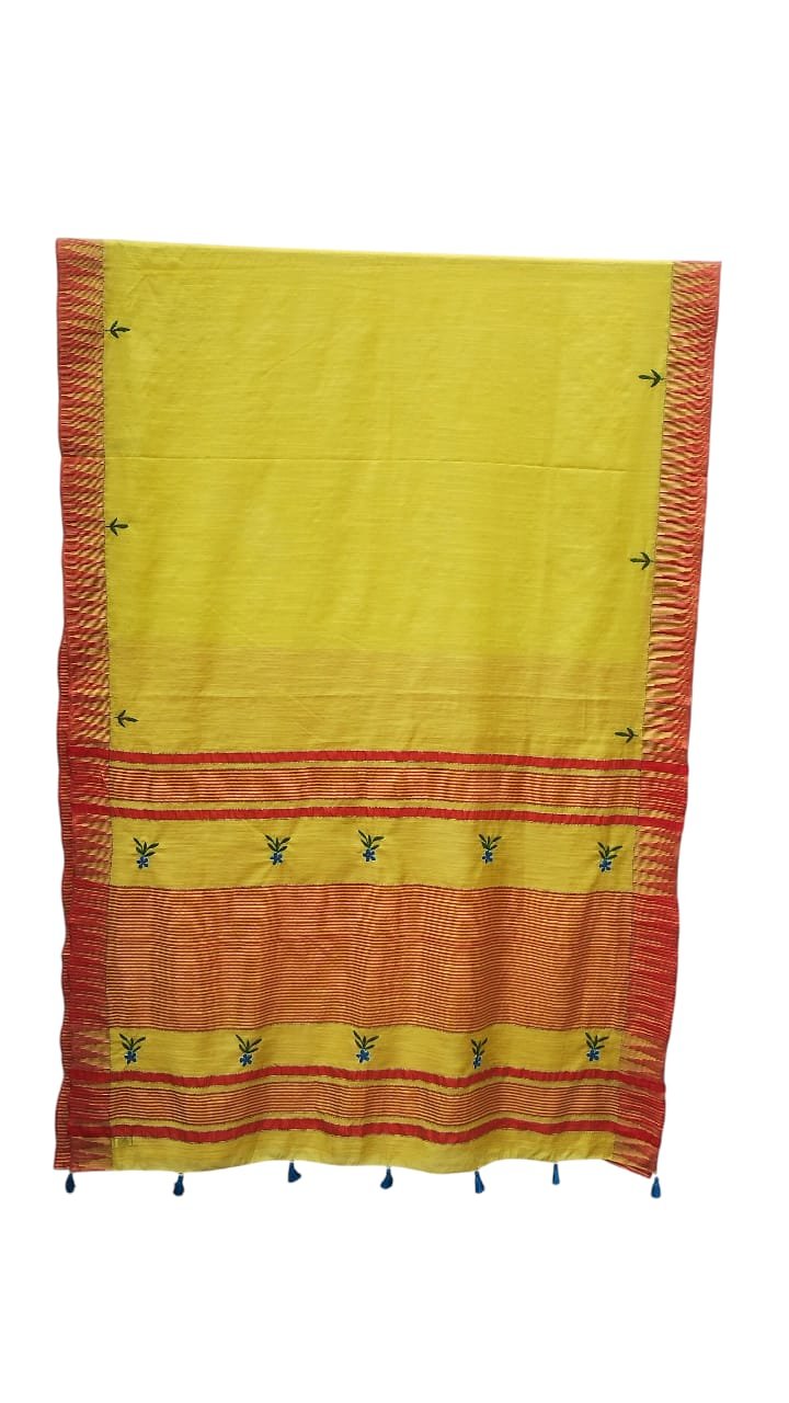 Saree - cotton chanderi - Bakhiya, Sujni